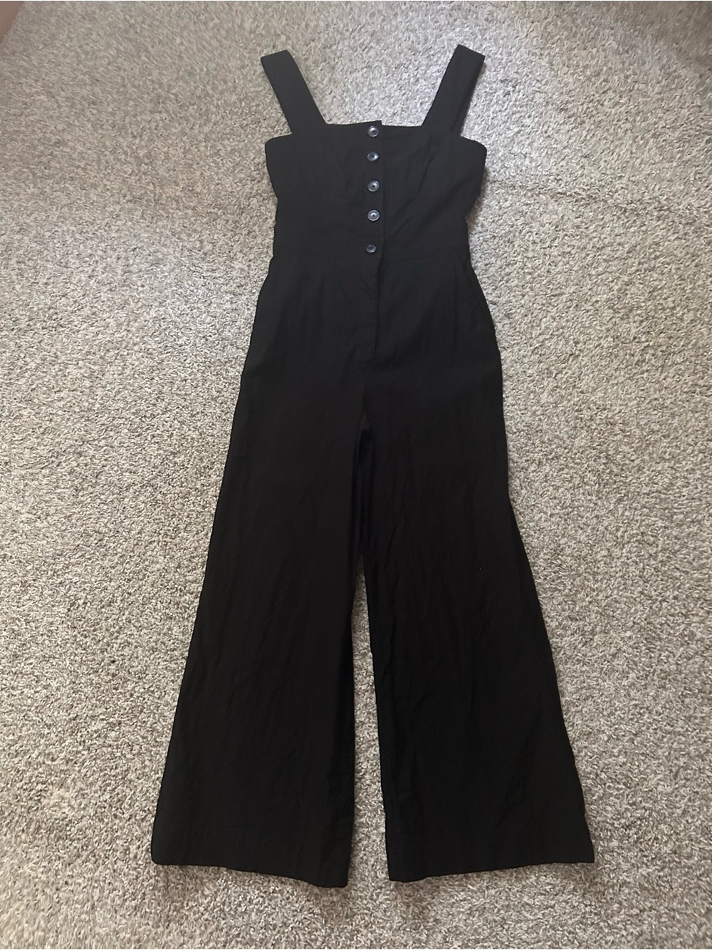 Maeve Anthropologie Black Colette Portside Button-Front Jumpsuit US 6 - Picture 3 of 8